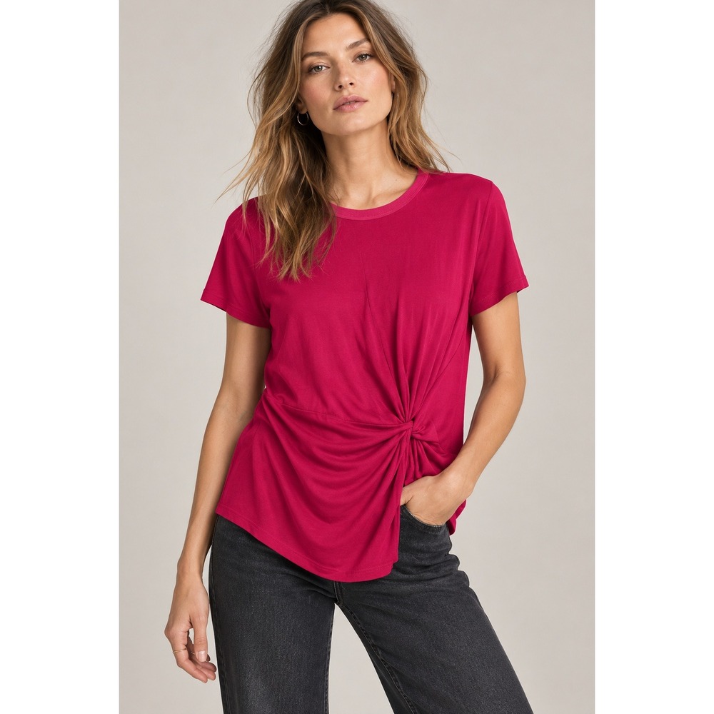 Rag & Bone Pink Marina Twisted Front Knot Short Sleeve Crew Neck T-Shirt Small